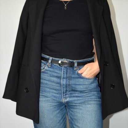 Slim leather belt black